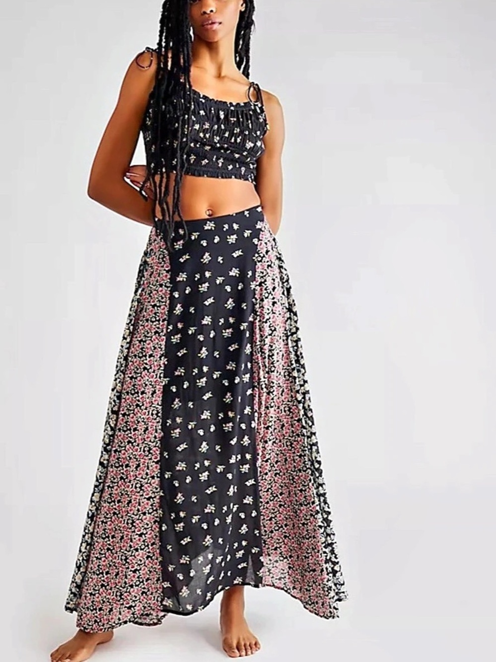 Free People Kaia Maxi Skirt Floral Black & Pink